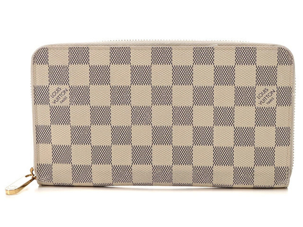 LOUIS VUITTON Zippy Organizer Round Zipper Long Wallet Damier Azur White